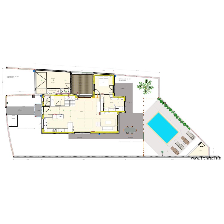 Cloture . Plan de 15 pièces et 333 m2