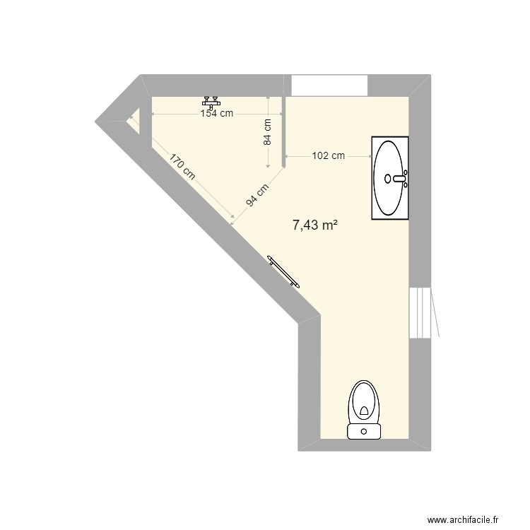 cedric salle de bain. Plan de 1 pièce et 7 m2