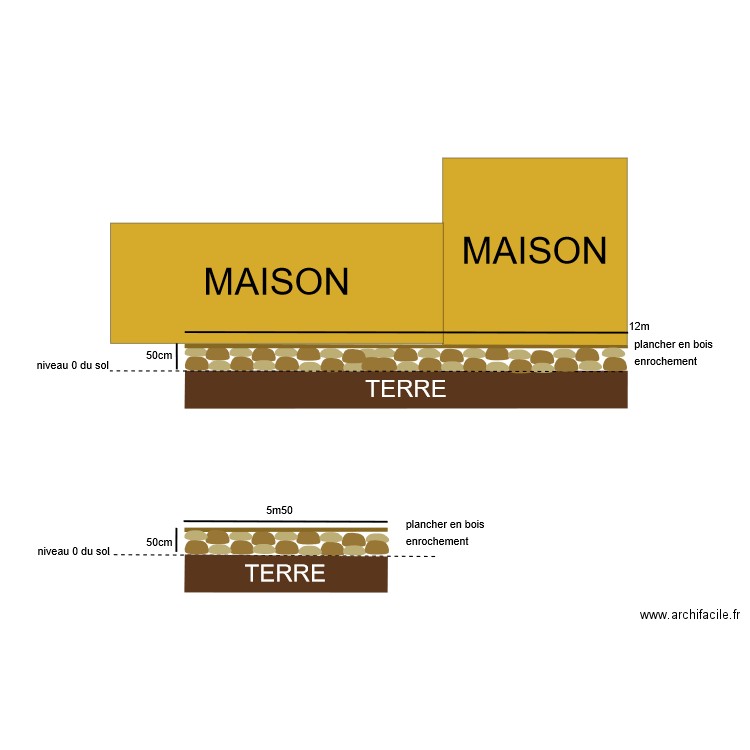 Plan de coupe terrasse. Plan de 0 pièce et 0 m2