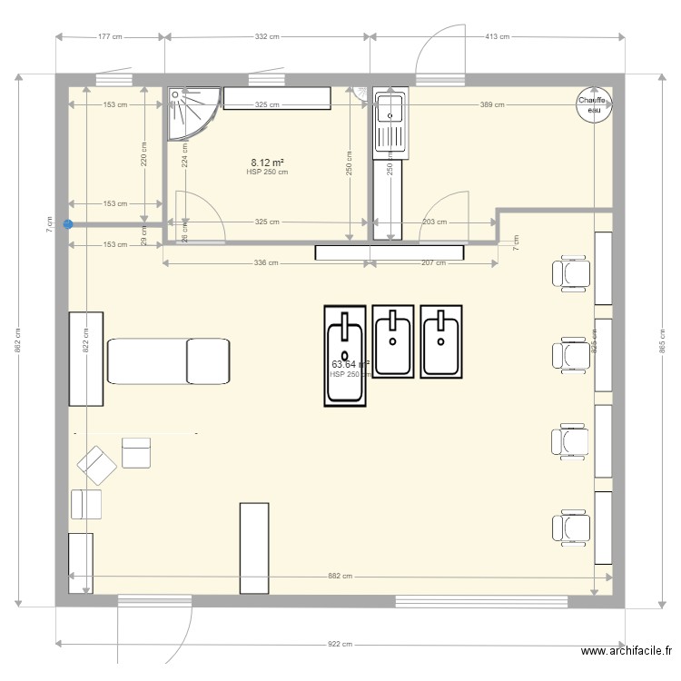 plan. Plan de 2 pièces et 72 m2