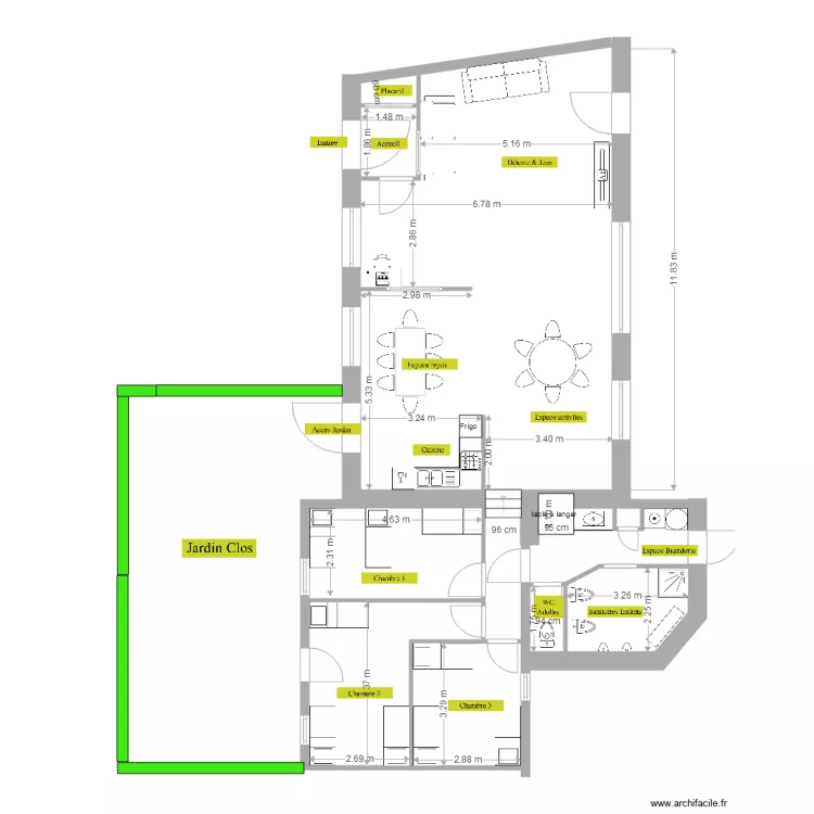 MAN projet 1 am&eacute;nag&eacute; avec Cotation. Plan de 