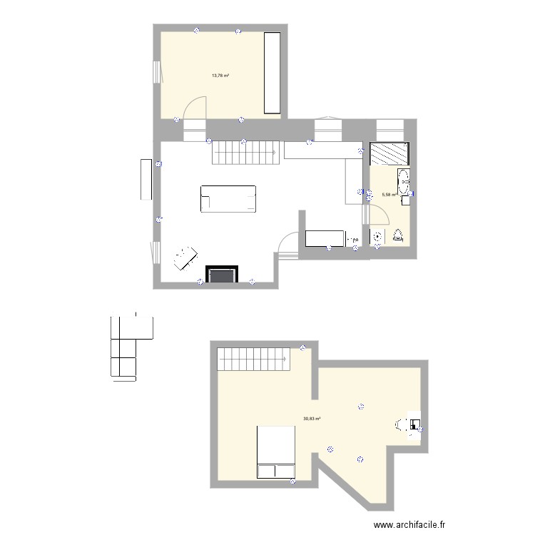 Appart Flesselles. Plan de 3 pièces et 50 m2