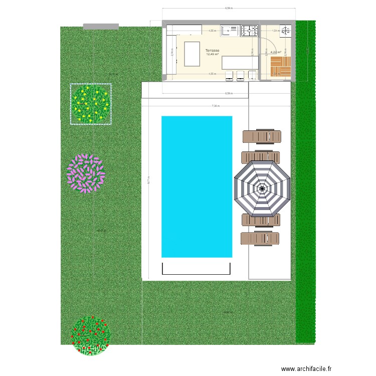 piscine. Plan de 2 pièces et 17 m2