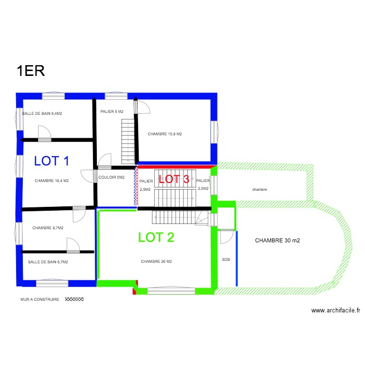 1ER hmm KEES avec CONSTRUCTION. Plan de 2 pièces et 29 m2