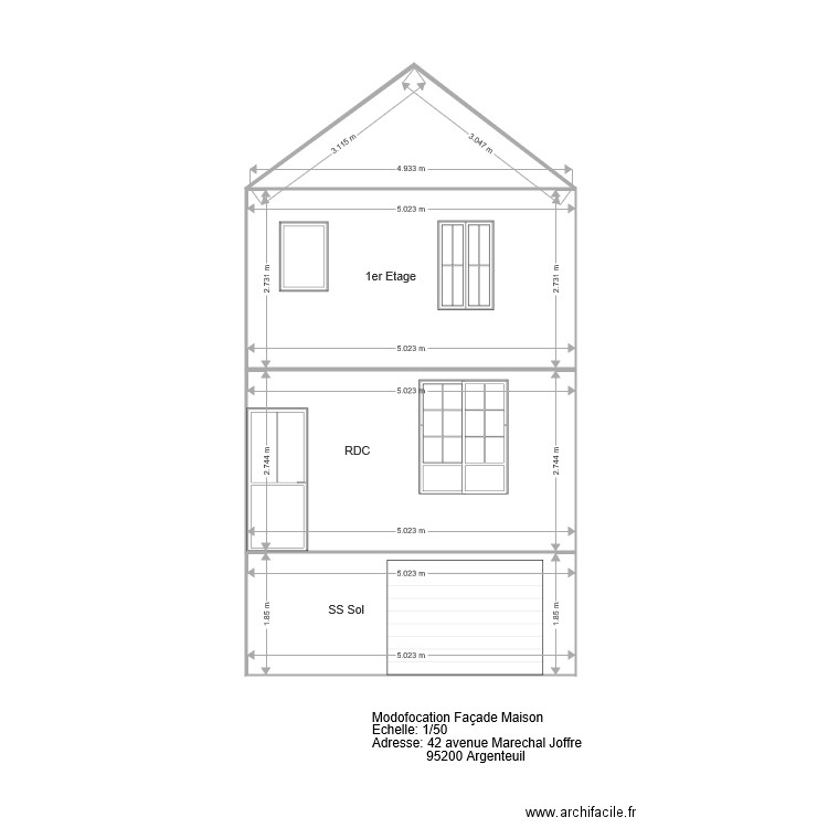 Modification Façade Echelle 1 50. Plan de 0 pièce et 0 m2