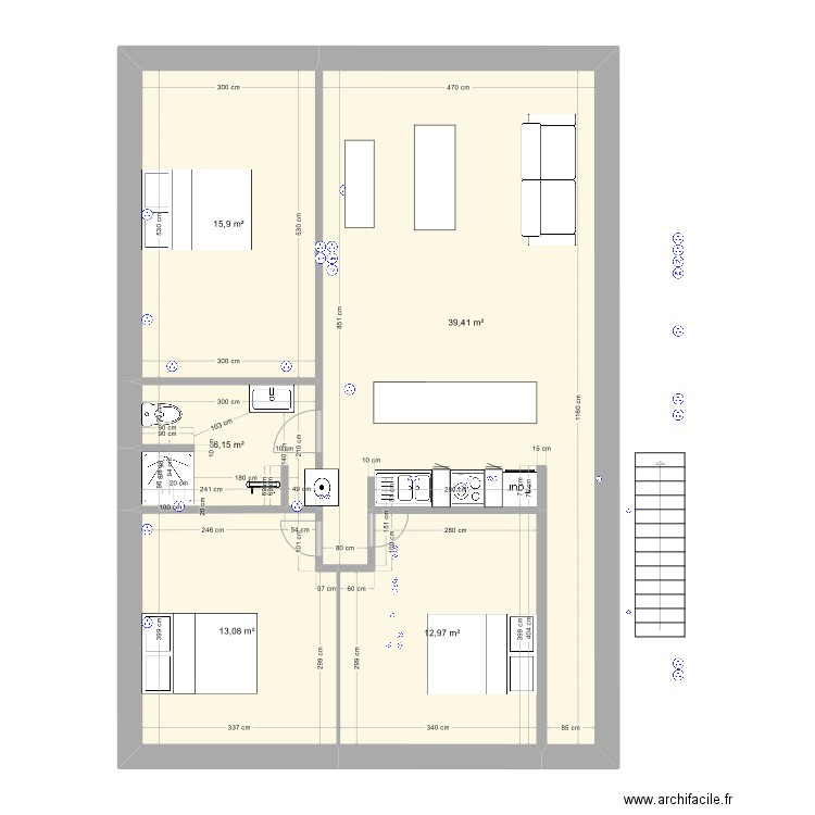 Glanon 1er M. Plan de 5 pièces et 88 m2
