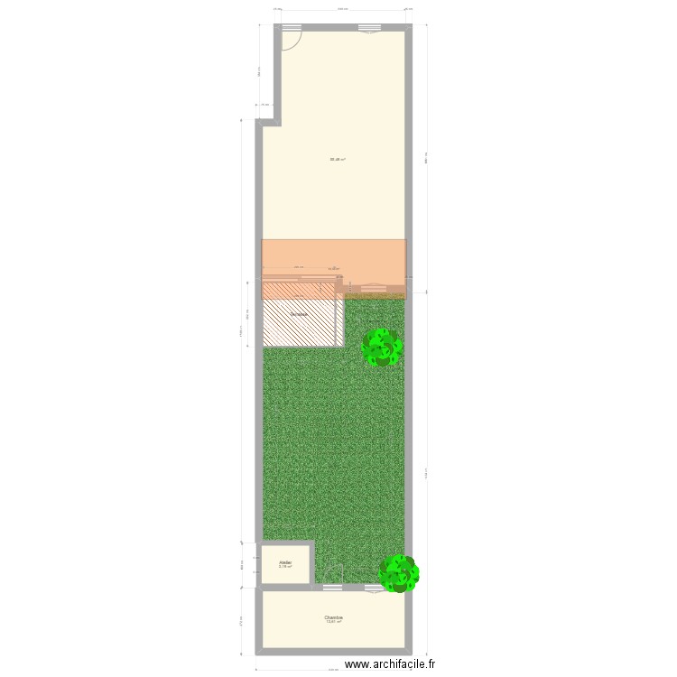 Plan de masse initial. Plan de 6 pièces et 124 m2