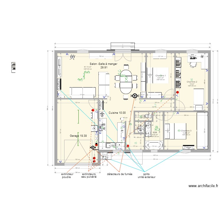 La Maison avec les cotes et la Clim. Plan de 0 pièce et 0 m2