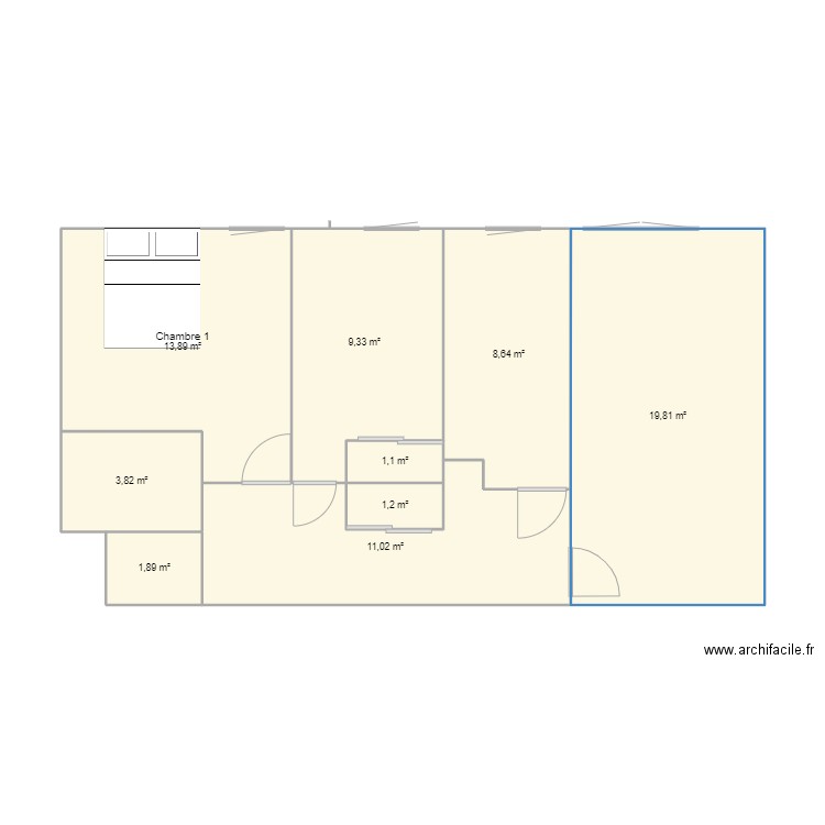 plan initial. Plan de 9 pièces et 71 m2