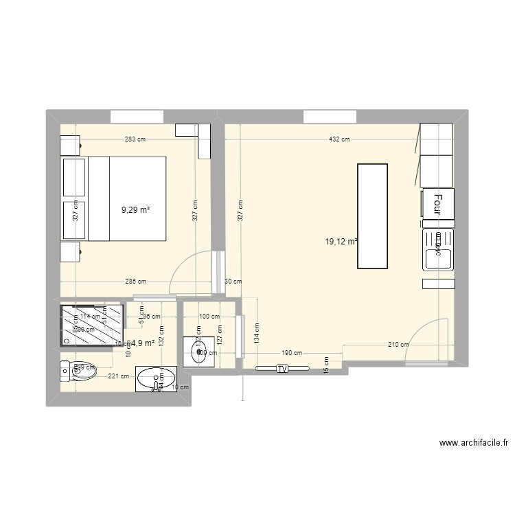 Croquis Alex. Plan de 3 pièces et 33 m2