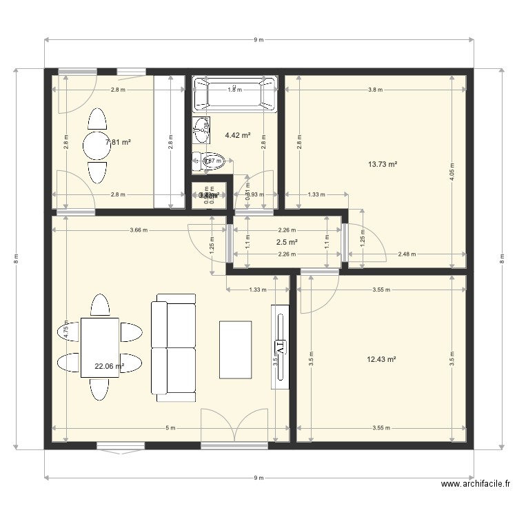 Plan maison 3 Ch. Plan de 0 pièce et 0 m2
