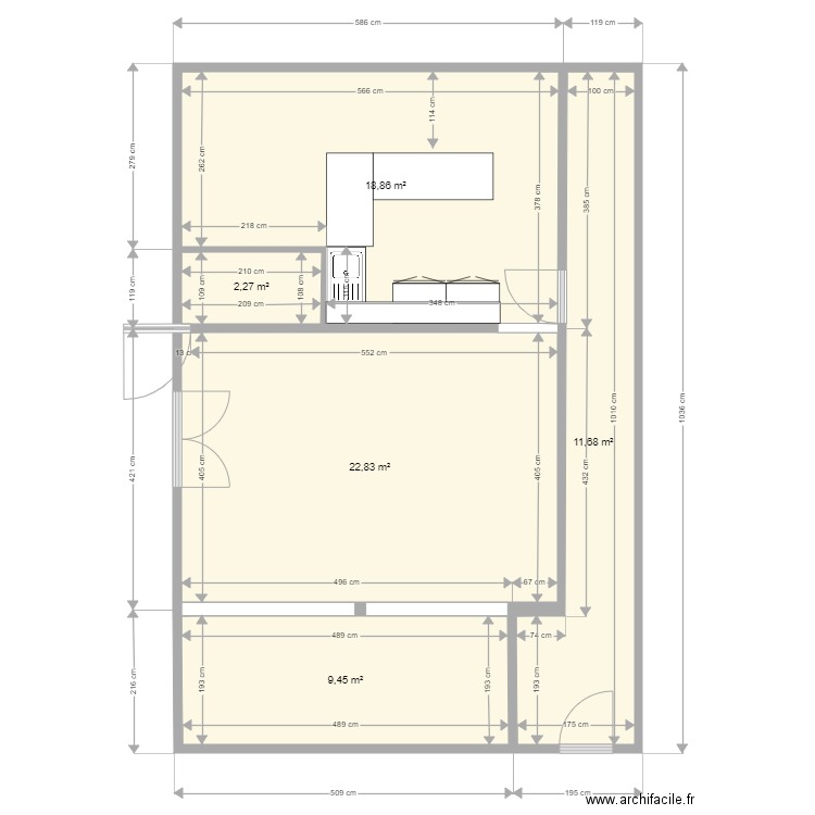 pacifique bar4. Plan de 5 pièces et 65 m2