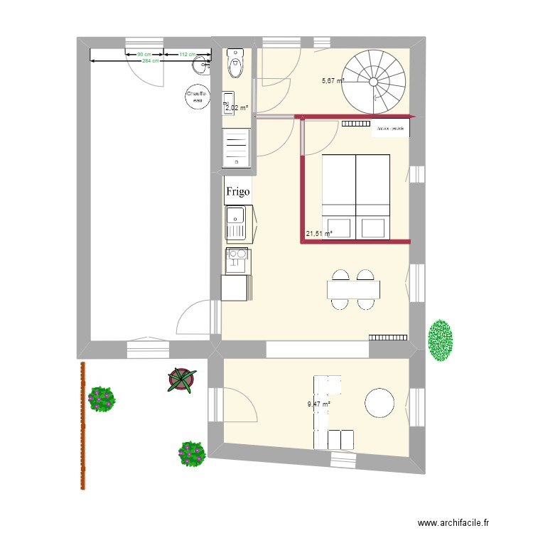 Aménagement garage 6. Plan de 4 pièces et 39 m2