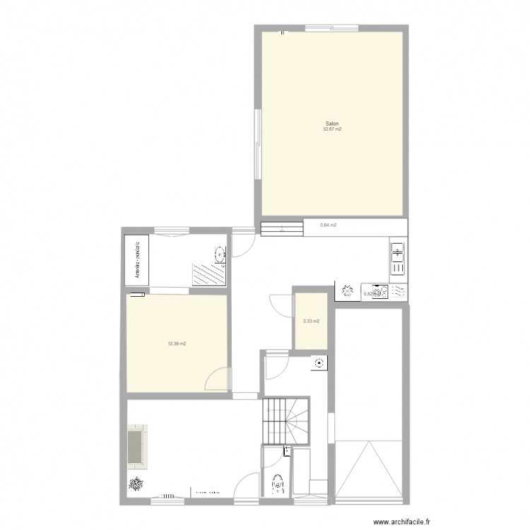 montfermeil RDC nu. Plan de 5 pièces et 49 m2