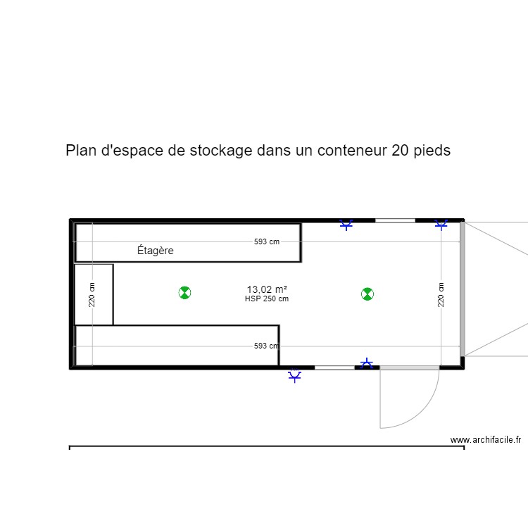 Plans conteneurs 20 pieds_ Magasin. Plan de 1 pièce et 13 m2