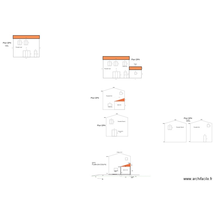 facade sud. Plan de 0 pièce et 0 m2