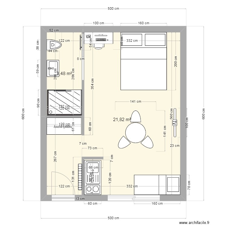 cabanon groix 2. Plan de 2 pièces et 25 m2