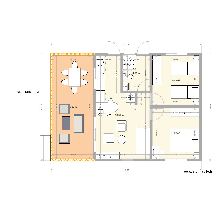 FARE MIRI 2CH. Plan de 5 pièces et 67 m2