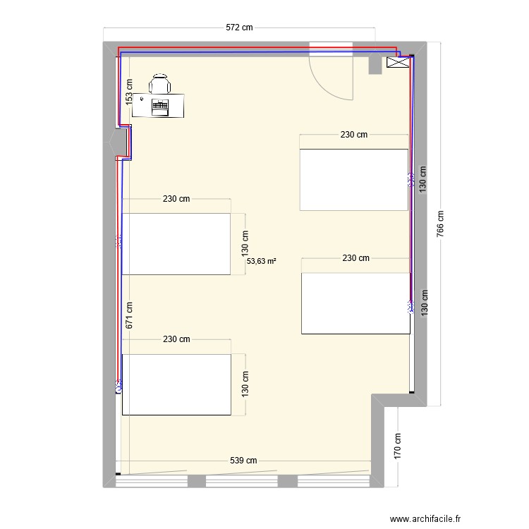 129. Plan de 1 pièce et 54 m2