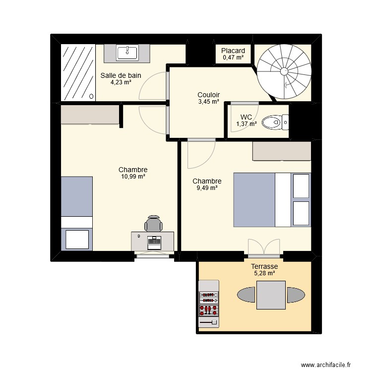 GOULAN. Plan de 13 pièces et 65 m2