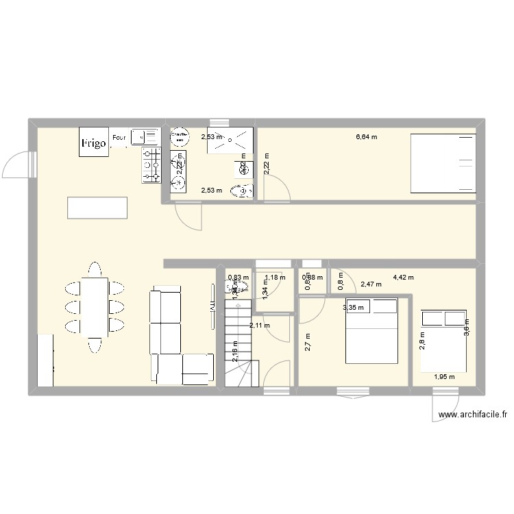 Coulazou RDC V2 mesure faite. Plan de 9 pièces et 98 m2
