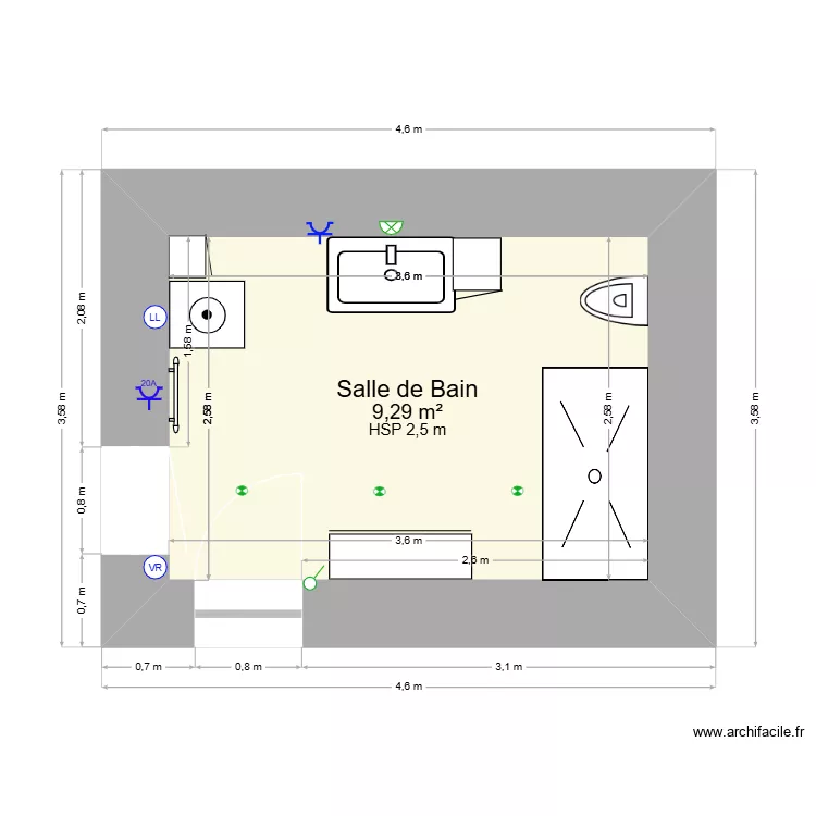 Projet Alexis Salle de bain. Plan de 1 et 9 m² Projet Alexis Salle de bain. Plan de 1 et 9 m²