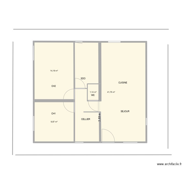 Pibrac  Projet Maison disposit° pièces. Plan de 4 pièces et 67 m2