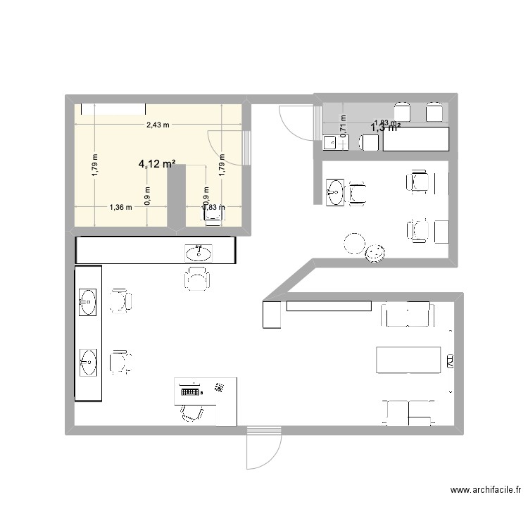 stage. Plan de 2 pièces et 5 m2