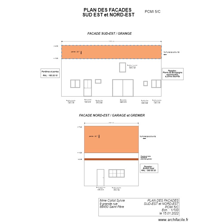 PLAN DES FACADES SUD EST ET NORD EST. Plan de 0 pièce et 0 m2