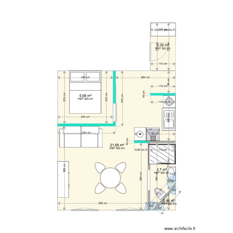 STudio Rochefort. Plan de 5 pièces et 33 m2