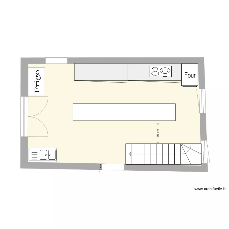 Cuisine seule version droite. Plan de Cuisine seule version droite. Plan de