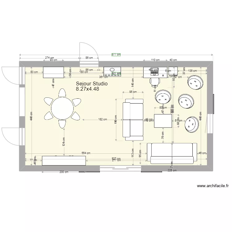 studio s&eacute;jour dimensions portes et fenetes . Plan de 