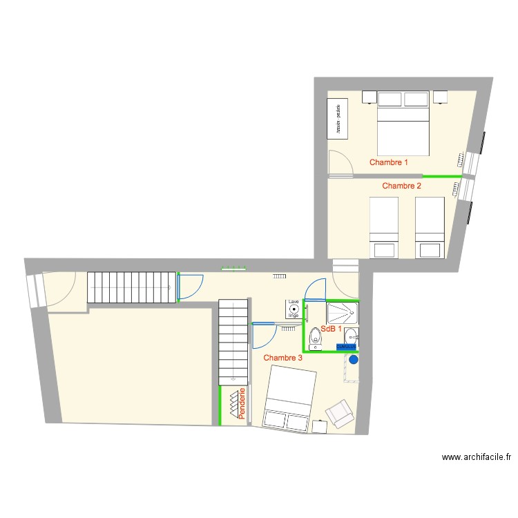 1ÉTAGE MODIF ELECTRICITÉ. Plan de 3 pièces et 62 m2