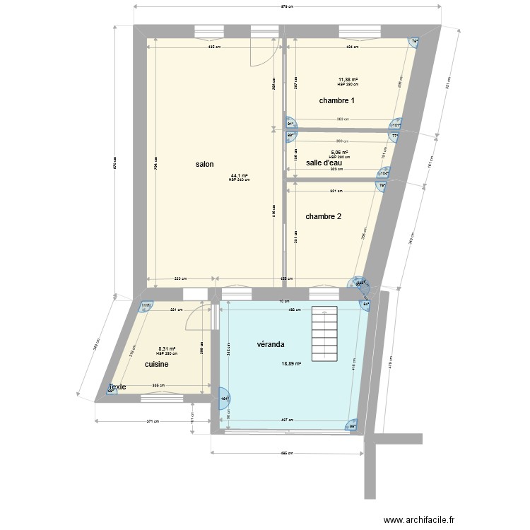 maison plus véranda. Plan de 5 pièces et 88 m2