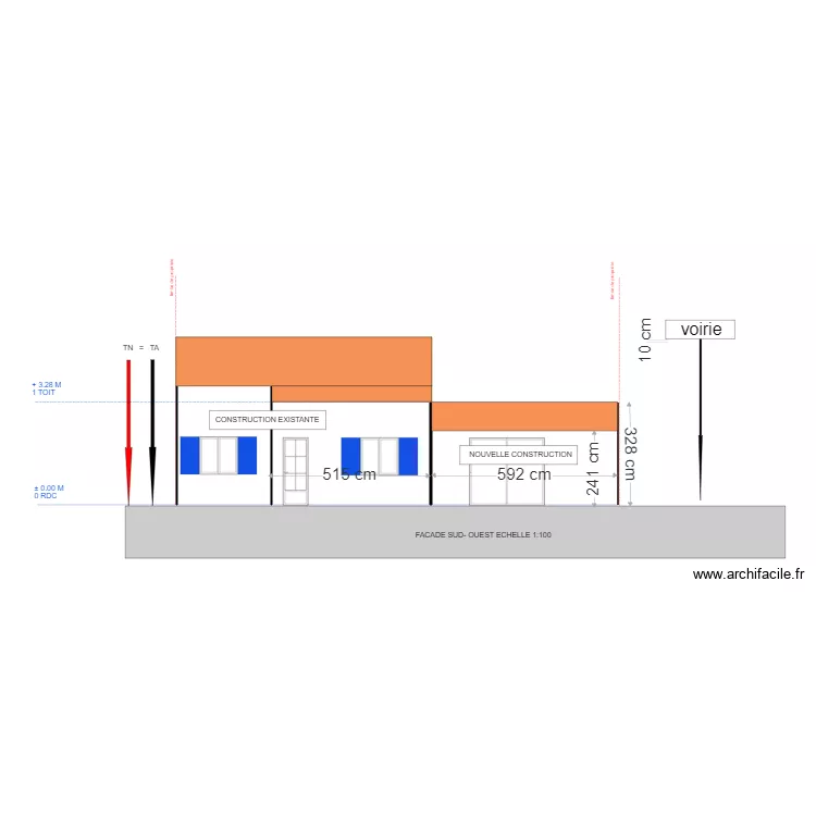 facade sud ouest. Plan de facade sud ouest. Plan de