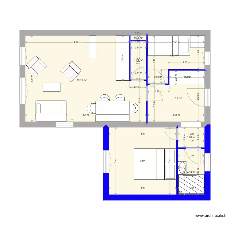 Appt Courchevel agrandi si 13m2. Plan de 