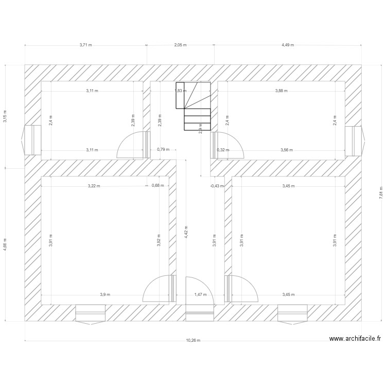 1er étage . Plan de 5 pièces et 56 m2