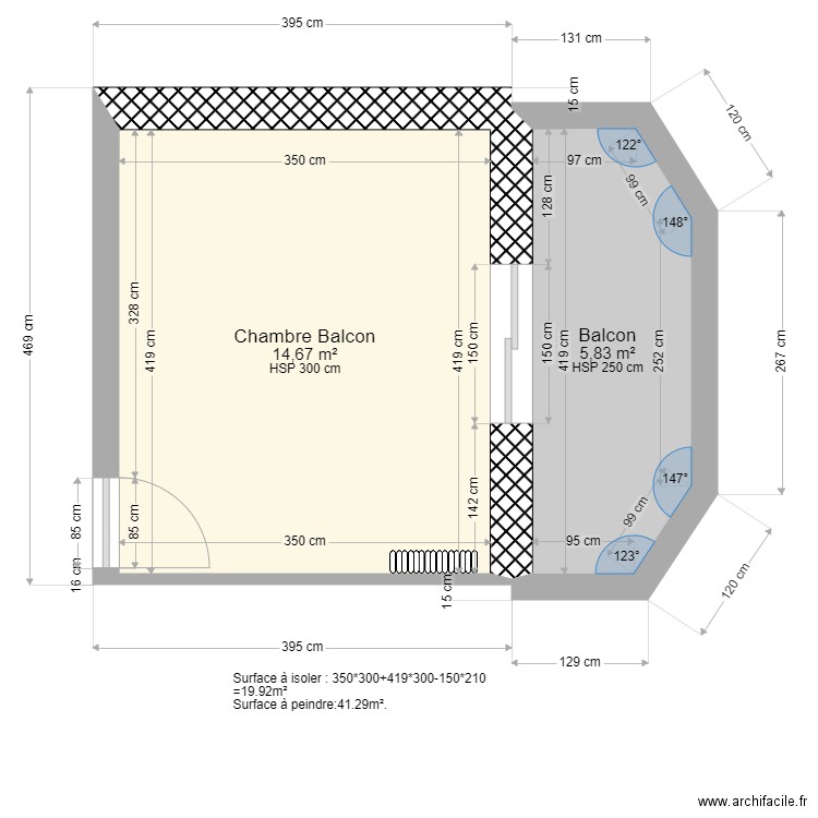 Chambre balcon. Plan de 0 pièce et 0 m2