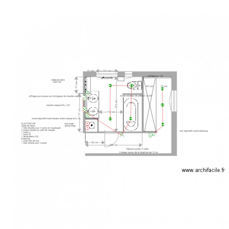 Plan électrique salle de bains Asnières 6 juin 2017. Plan de 0 pièce et 0 m2