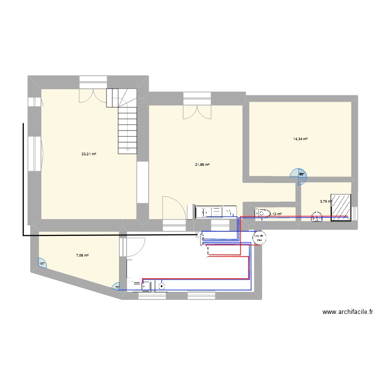 plomberie shéma. Plan de 6 pièces et 71 m2