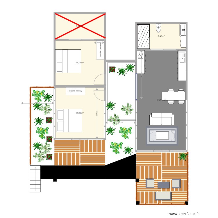 tentes jardin V1. Plan de 5 pièces et 72 m2