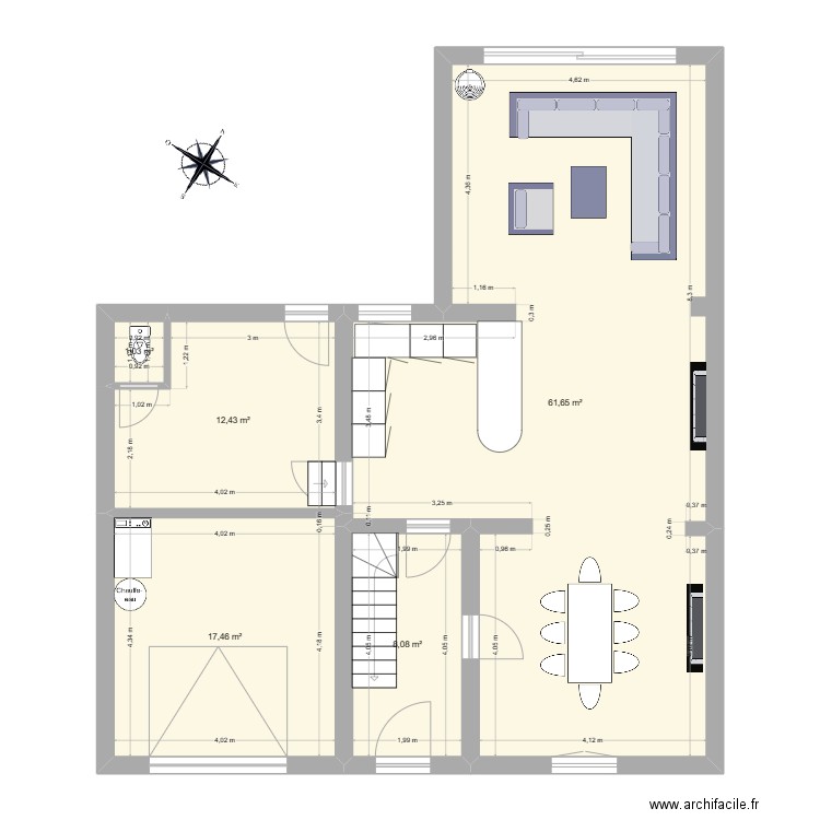 Combattants CSE198. Plan de 5 pièces et 101 m2