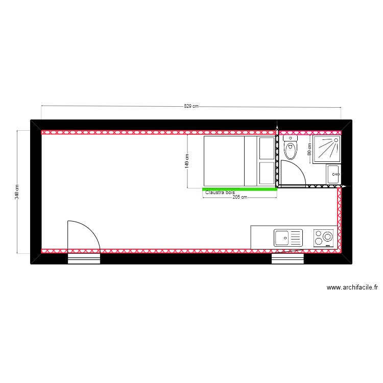 MAILLY  2 PROJET. Plan de 2 pièces et 28 m2