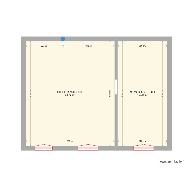 Studio 3 Atelier. Plan de 2 pièces et 53 m2