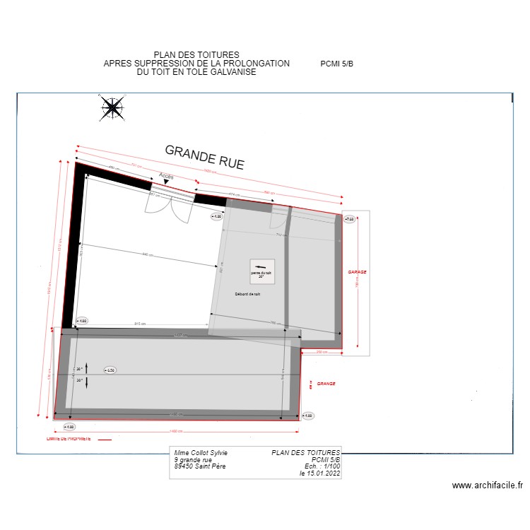 pcmi 5A APRES TRAVAUX toit gris. Plan de 3 pièces et 175 m2