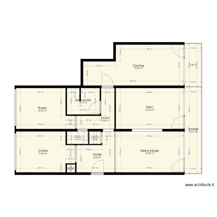 appart. Plan de 13 pièces et 83 m2