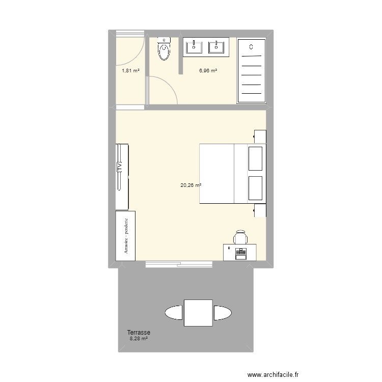 chambre Nosy Be 4.5. Plan de 4 pièces et 37 m2