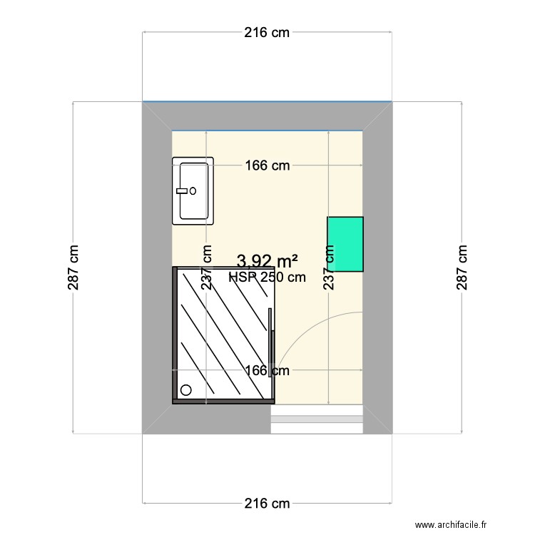 salle de bain. Plan de 1 pièce et 4 m2