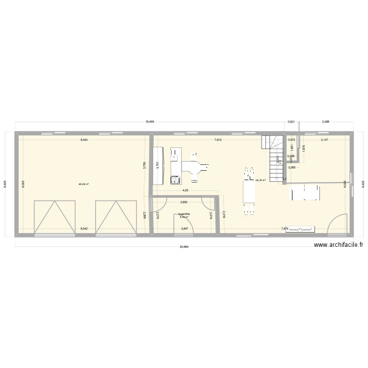 GRANGE ACTUELLE. Plan de 3 pièces et 119 m2