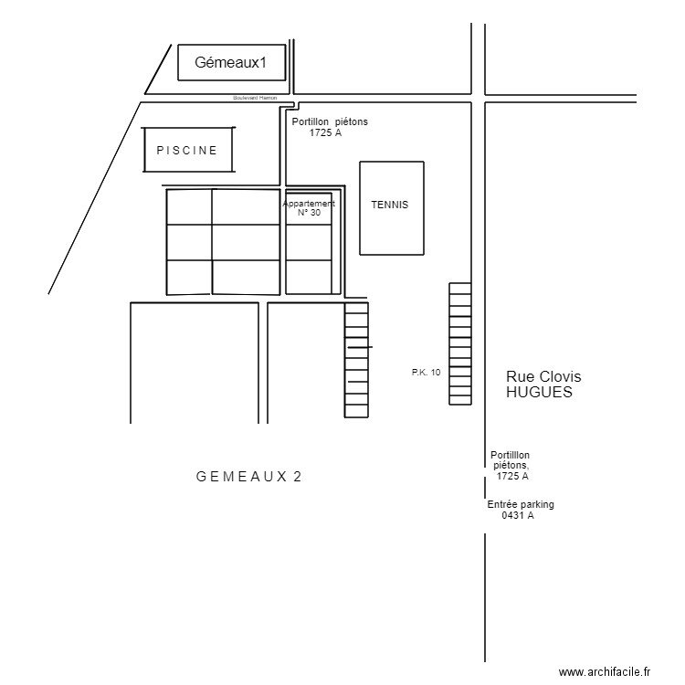 Plan Résidence Gémeaux 2. Plan de 30 pièces et 57 m2